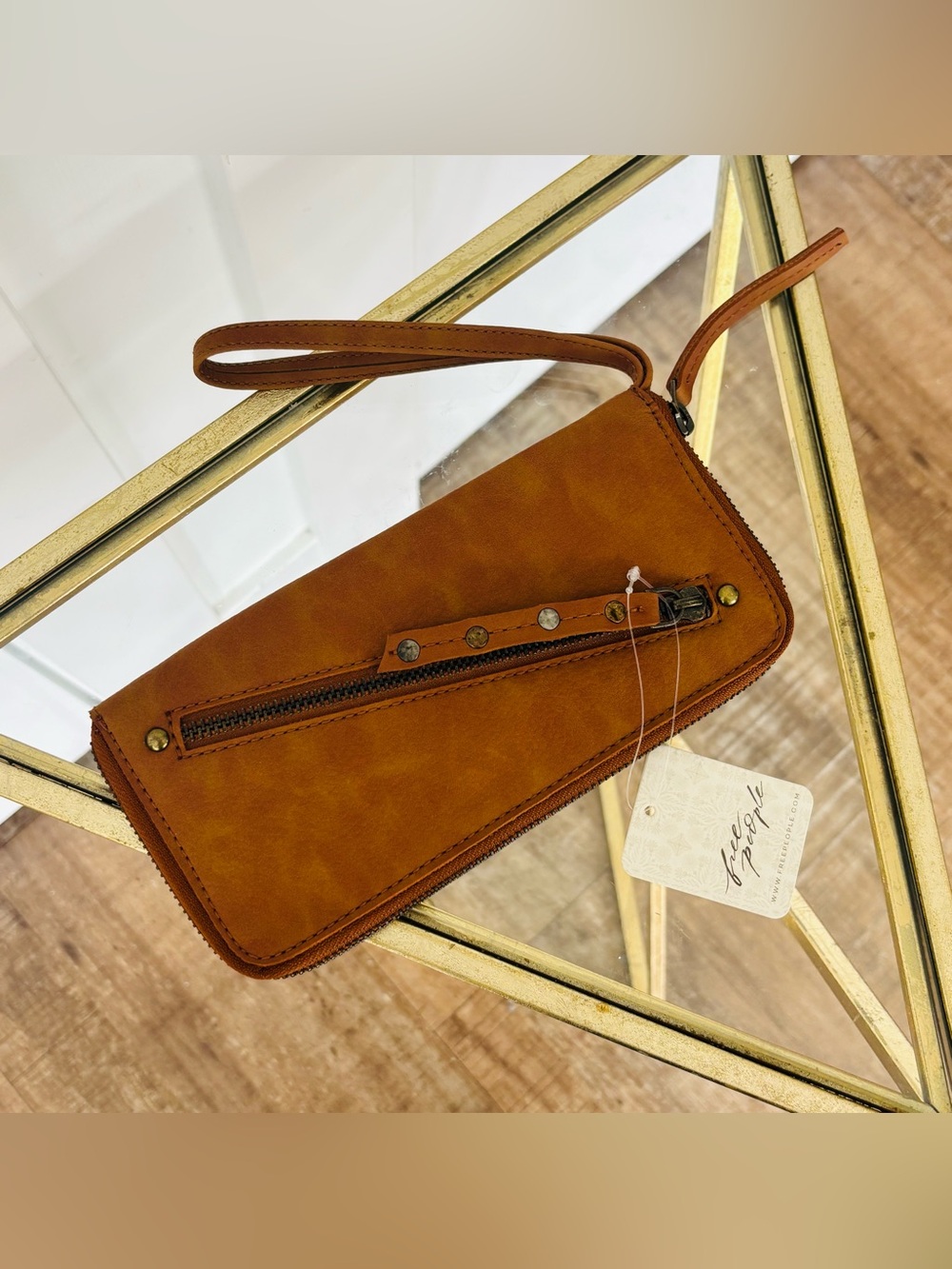 NWT Free People Brown Vegan Wallet/cardholder 7" x 2"